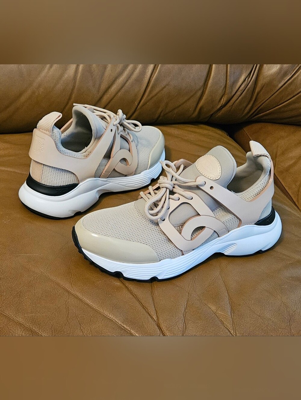 Women's Tod's Beige Tan Mesh Leather Luxury Designer Sneakers Size 6 US (WORN 2x